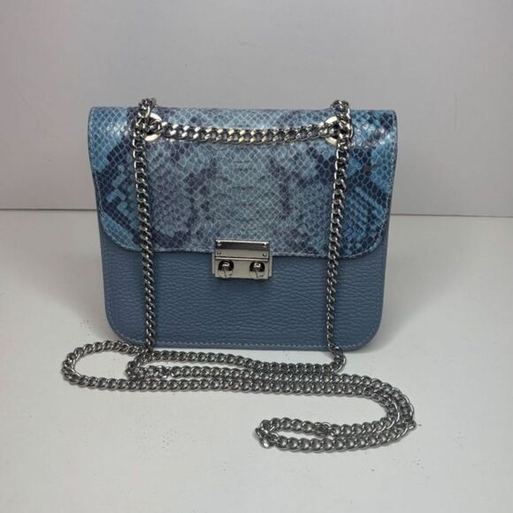 Cuir Rose Blue Python Leather Suede Shoulder Crossbody Bag Purse Designer Silver - Picture 1 of 11